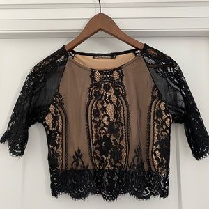 For Love & Lemons black and nude lace crop top